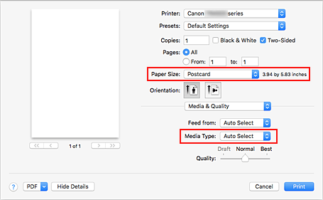 Canon : PIXMA Manuals : TS8200 series : Printing on Postcards
